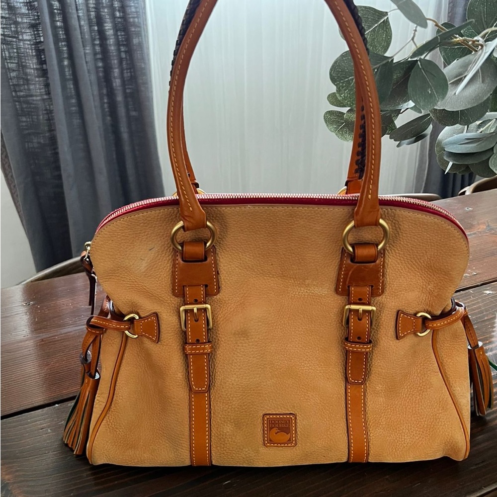 Dooney and Bourke Suede Florentine Leather Large Domed Satchel Bag - Picture 4 of 6